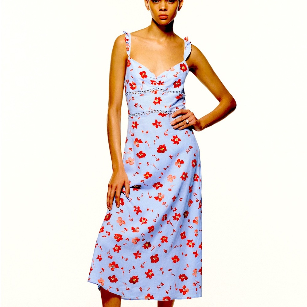 Light blue PRINTED LINEN BLEND DRESS M/L